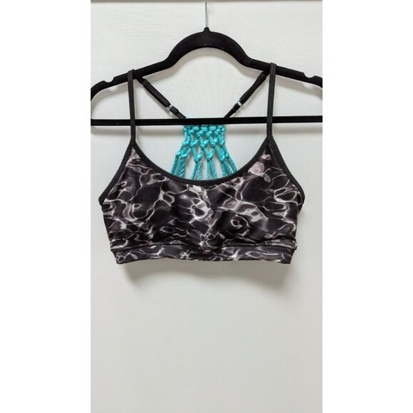 SO Black/White/Teal Macrame Sports Bra - Picture 1 of 2